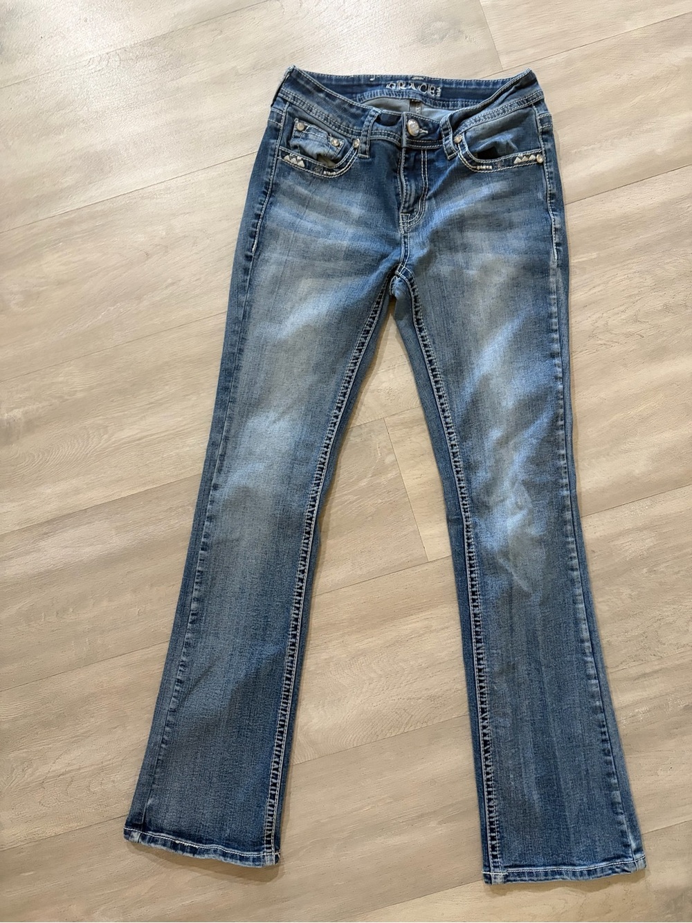 Grace Blue Bootcut Jeans with Faded Wash